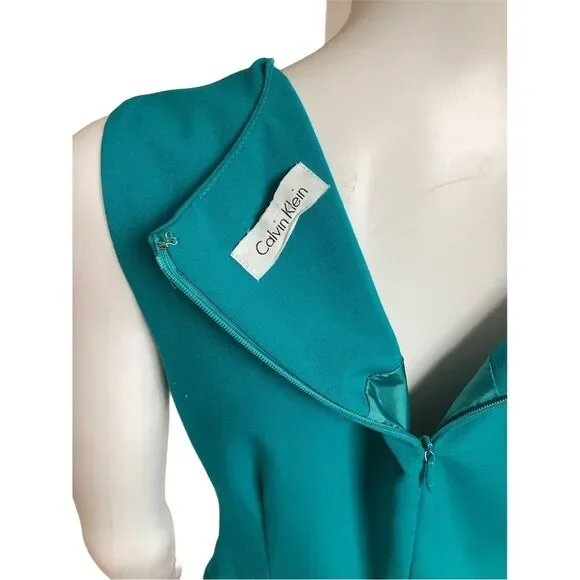 Calvin Klein Women's Teal Blue Sleeveless Sheath Dress Knee Length Size P - Picture 5 of 6
